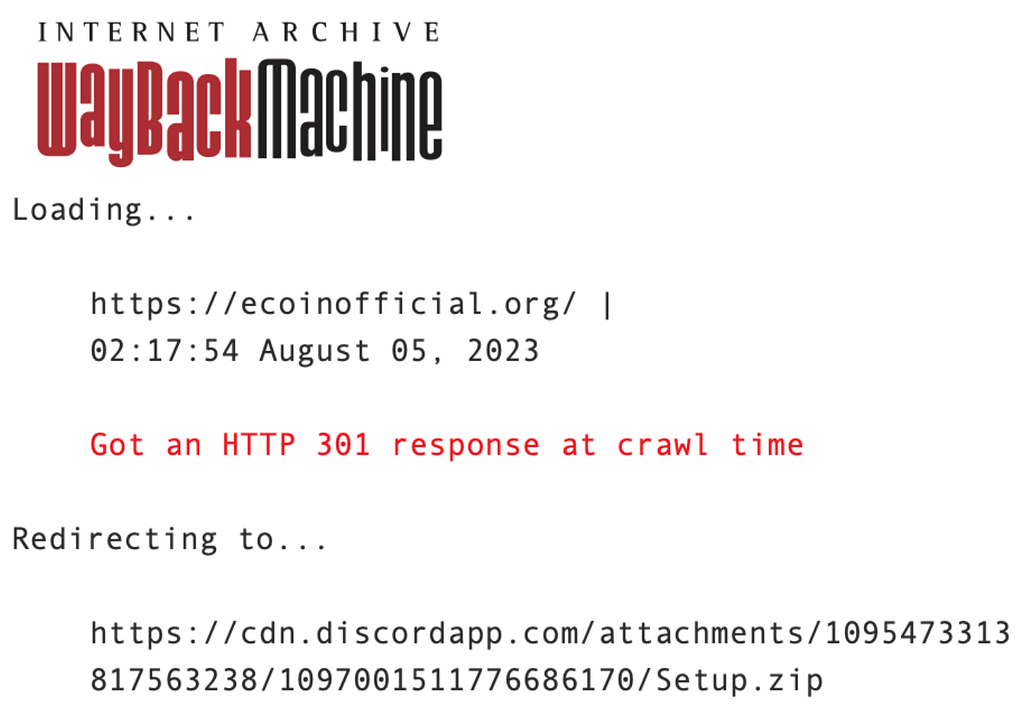 Archive snapshot showing the malicious ZIP redirect