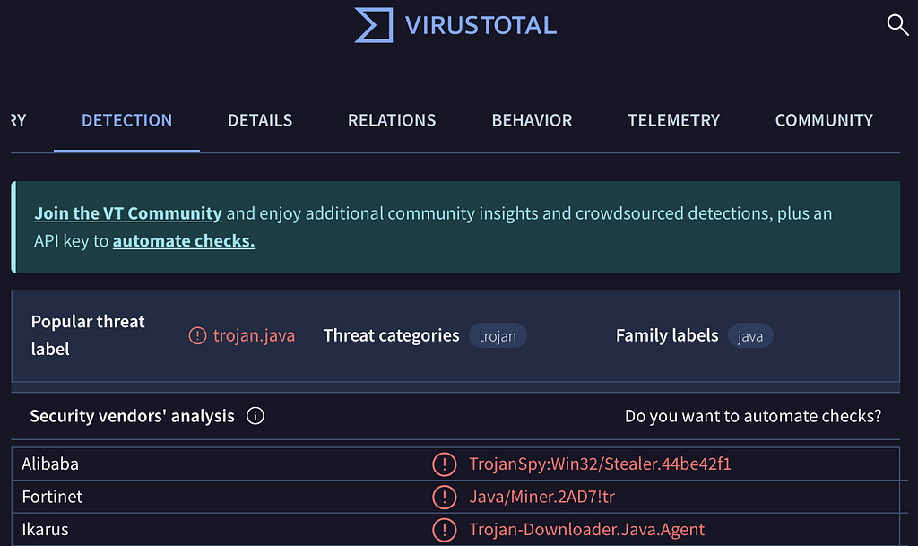 Downloaded malware package contents showing an included Java runtime