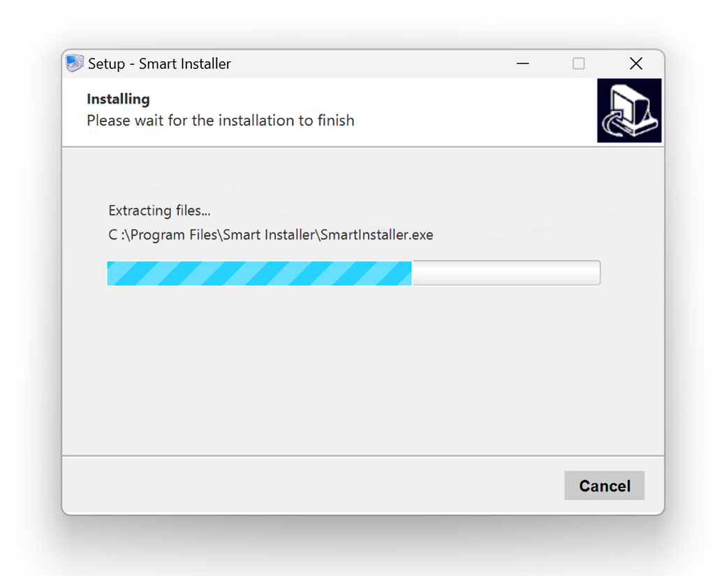 Fake installer running in an isolated virtual machine