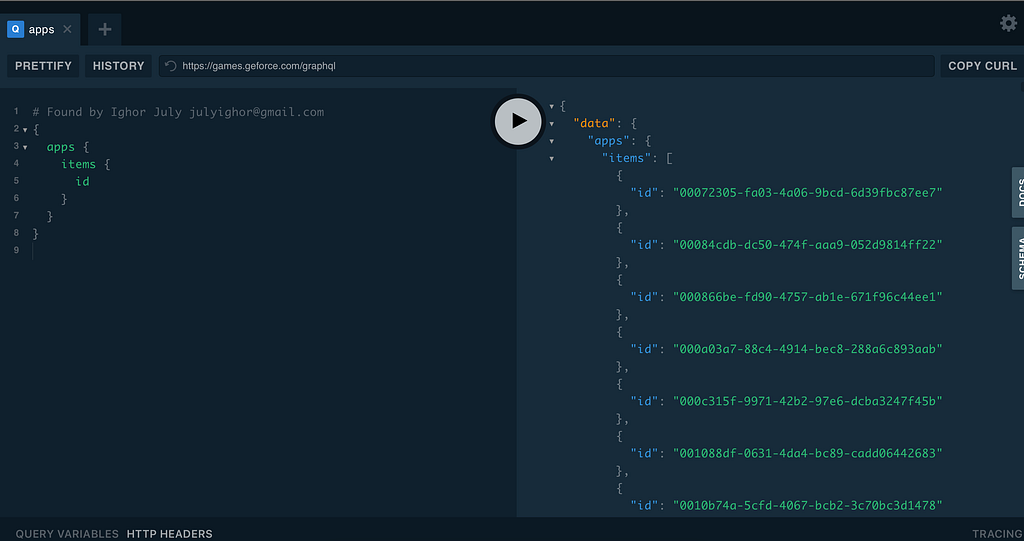 GraphQL query results