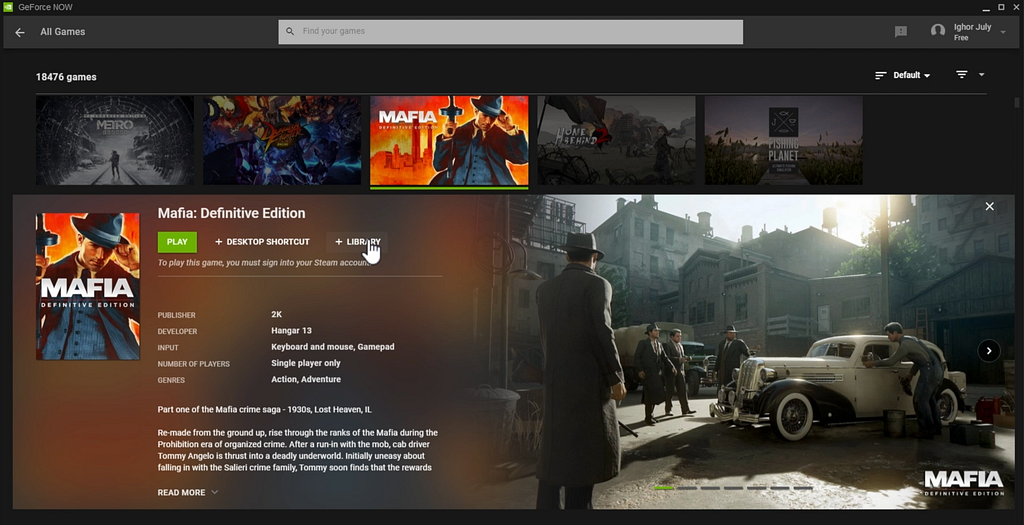Mafia Definitive Edition listing
