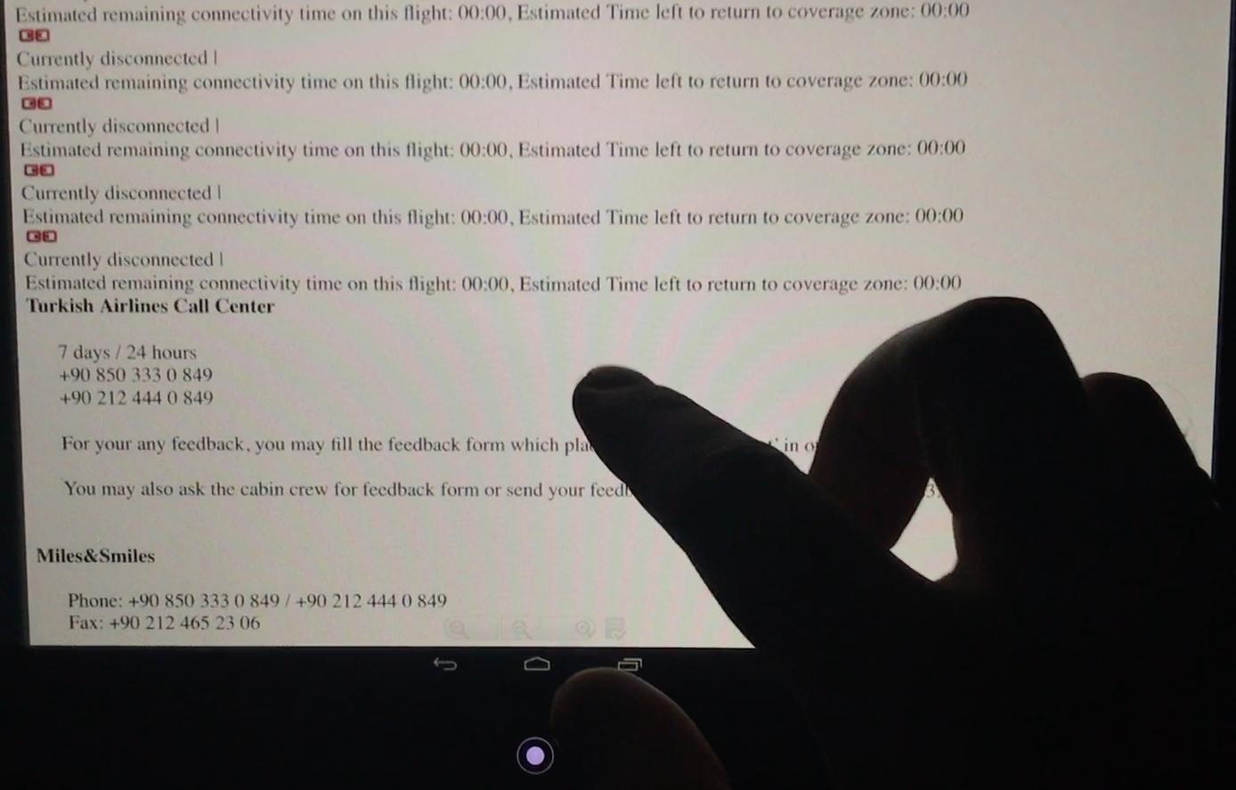 PDF opened on the seatback screen