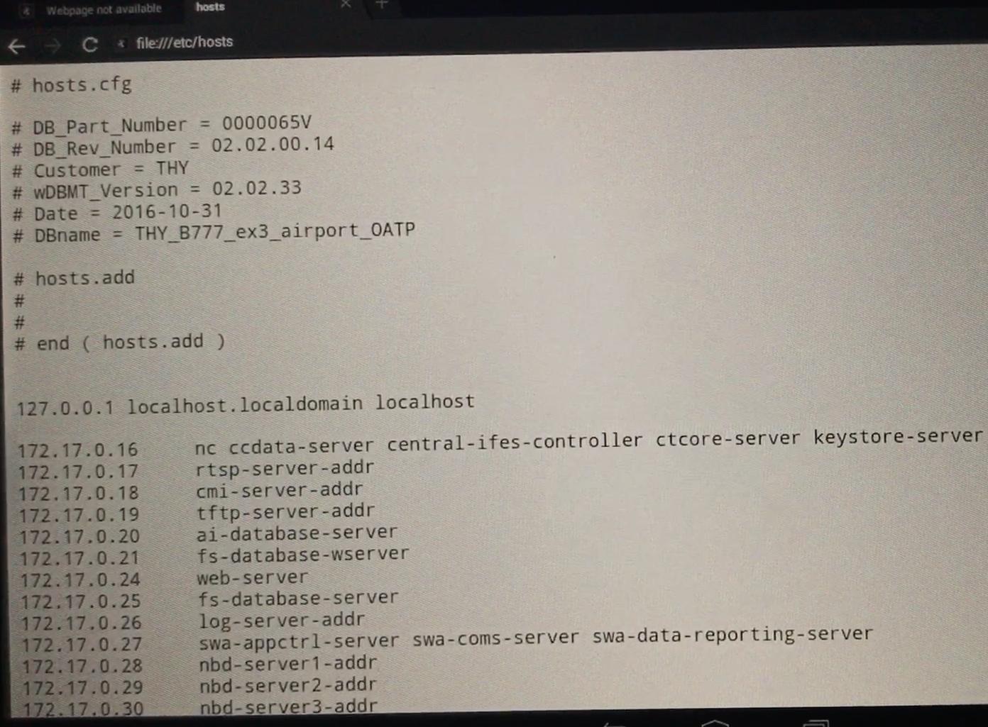 The hosts file opened on the media center