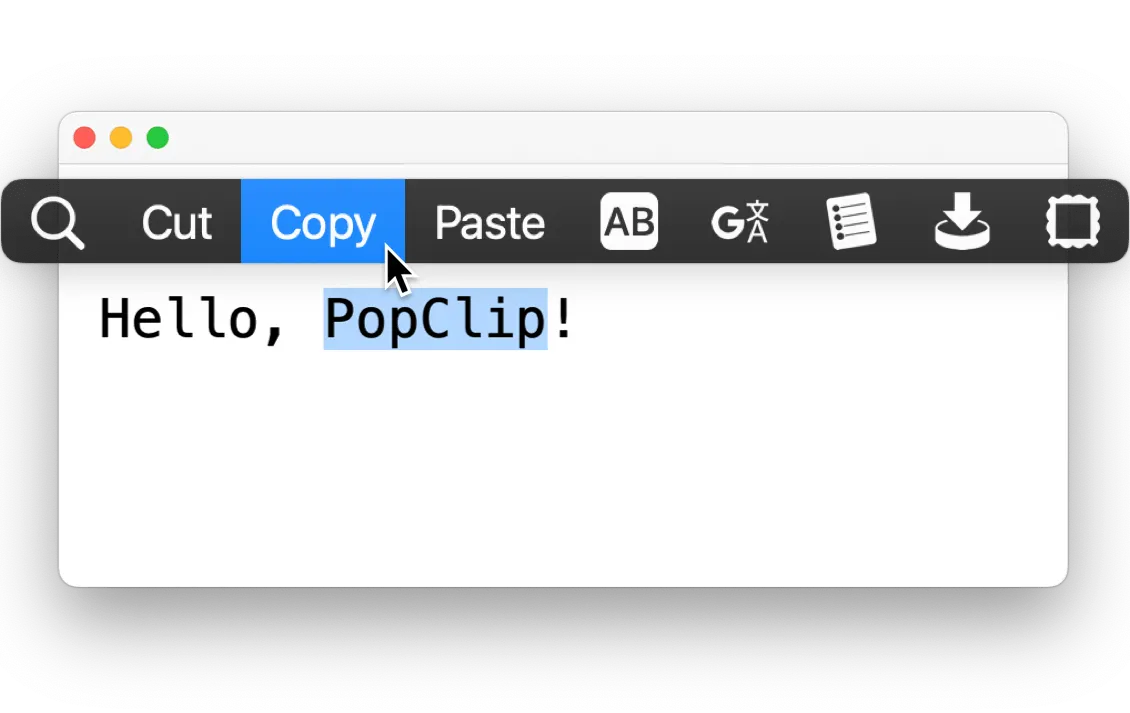 PopClip actions appearing above selected text