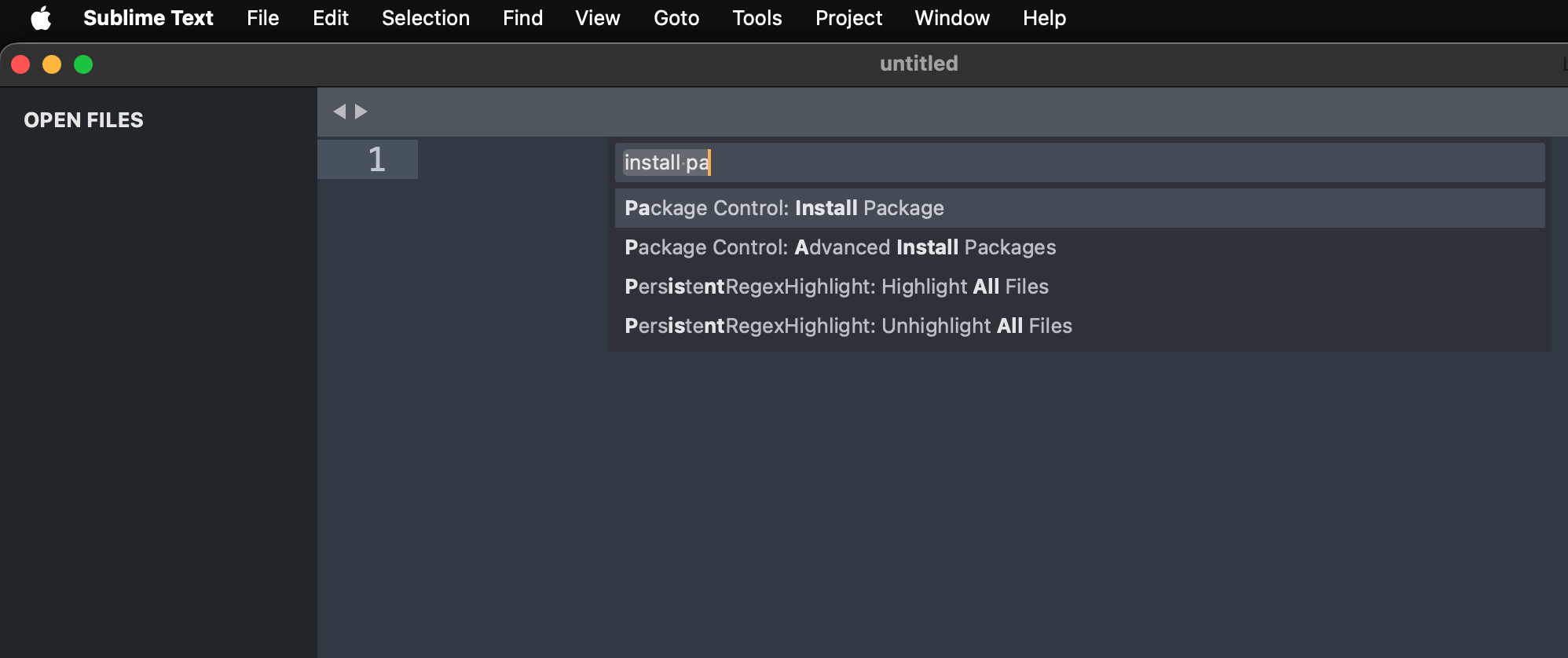 Sublime Text showing Package Control commands in the command palette