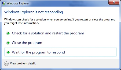 Windows Explorer error after viewing the recursive shortcut folder